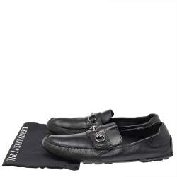 Gucci Black Leather Horsebit Slip On Loafers Size 46.5