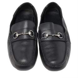 Gucci Black Leather Horsebit Slip On Loafers Size 46.5
