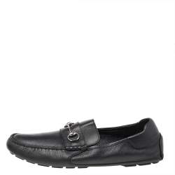 Gucci Black Leather Horsebit Slip On Loafers Size 46.5