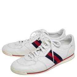 Pre Owned حذاء رياضي غوتشي رباط تفاصيل ويب جلد مايكروغوتشيسيما أبيض مقاس 46