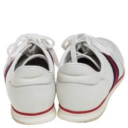 Pre Owned حذاء رياضي غوتشي رباط تفاصيل ويب جلد مايكروغوتشيسيما أبيض مقاس 46