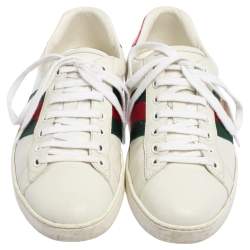 Pre Owned Gucci White Leather Web Ace Low Top Sneakers Size 40.5