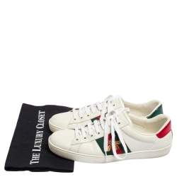 Pre Owned Gucci White Leather Web Ace Low Top Sneakers Size 40.5
