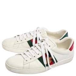 Pre Owned Gucci White Leather Web Ace Low Top Sneakers Size 40.5