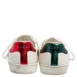 Pre Owned Gucci White Leather Web Ace Low Top Sneakers Size 40.5