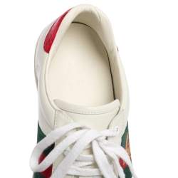 Pre Owned Gucci White Leather Web Ace Low Top Sneakers Size 40.5
