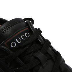 Pre Owned Gucci Black Leather Web Accent Sneakers Size UK 7 / EU 40
