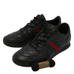Pre Owned Gucci Black Leather Web Accent Sneakers Size UK 7 / EU 40