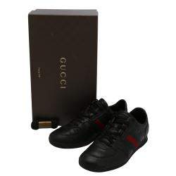 Pre Owned Gucci Black Leather Web Accent Sneakers Size UK 7 / EU 40