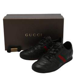 Pre Owned Gucci Black Leather Web Accent Sneakers Size UK 7 / EU 40