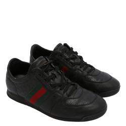 Pre Owned Gucci Black Leather Web Accent Sneakers Size UK 7 / EU 40