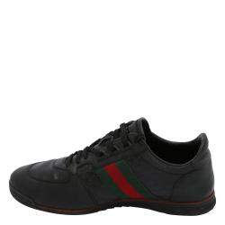 Pre Owned Gucci Black Leather Web Accent Sneakers Size UK 7 / EU 40