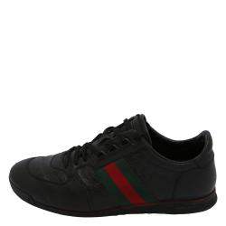 Pre Owned Gucci Black Leather Web Accent Sneakers Size UK 7 / EU 40