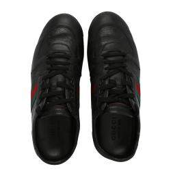 Pre Owned Gucci Black Leather Web Accent Sneakers Size UK 7 / EU 40