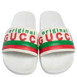 مملوكة مسبقًا صندل سلايد غوتشي أوريجينال جلد أبيض مقاس 43