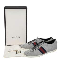 Gucci Silver Glitter Leather Bambi Web Sneakers Size 45.5