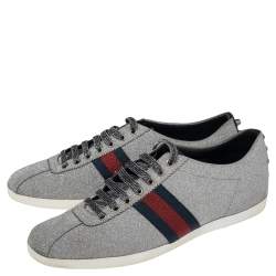 Gucci Silver Glitter Leather Bambi Web Sneakers Size 45.5