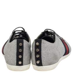 Gucci Silver Glitter Leather Bambi Web Sneakers Size 45.5