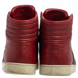 Pre Owned حذاء رياضي غوتشي جلد غوتشيسيما أحمر مزين ويب مرتفع من أعلى مقاس 41.5