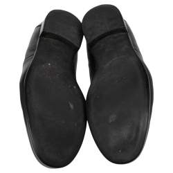 مملوكة مسبقًا Gucci Black Leather Web Interlocking GG Horsebit Detail Loafers Size 44