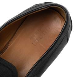 مملوكة مسبقًا Gucci Black Leather Web Interlocking GG Horsebit Detail Loafers Size 44