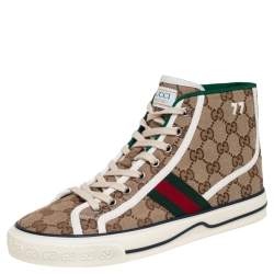 مملوكة مسبقًا Gucci Beige GG Canvas Tennis 1977 High Top Sneakers Size 38