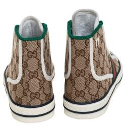 مملوكة مسبقًا Gucci Beige GG Canvas Tennis 1977 High Top Sneakers Size 38