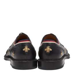 Gucci Black Leather Star Embroidered Lace Up Derby Size 45.5