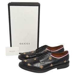 Gucci Black Leather Star Embroidered Lace Up Derby Size 45.5