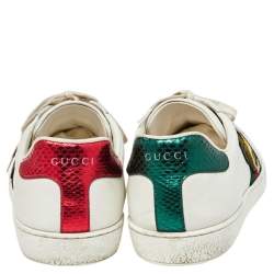 مملوكة مسبقًا Gucci White Leather Rooster Web Detail Ace Sneakers Size 45
