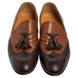 Gucci Brown Brogue Leather Tassel Detail Loafers Size 41.5
