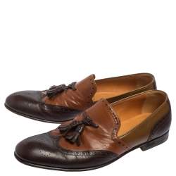 Gucci Brown Brogue Leather Tassel Detail Loafers Size 41.5