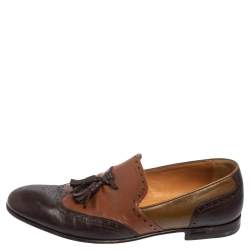 Gucci Brown Brogue Leather Tassel Detail Loafers Size 41.5