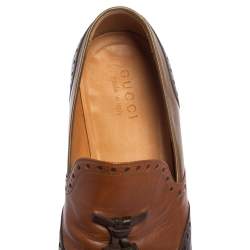 Gucci Brown Brogue Leather Tassel Detail Loafers Size 41.5