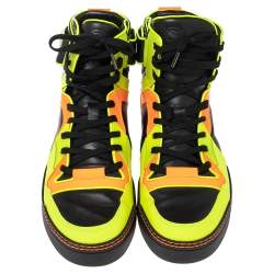 مملوكة مسبقًا Gucci Neon Multicolor Leather Basketball High Top Sneakers Size 44.5