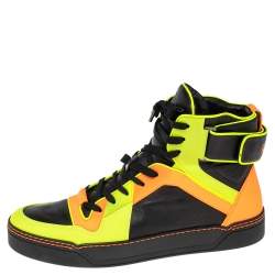مملوكة مسبقًا Gucci Neon Multicolor Leather Basketball High Top Sneakers Size 44.5
