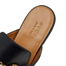 Pre Owned حذاء سلايد غوتشي برينس تاون هورسبيت جلد أسود مقاس 41.5