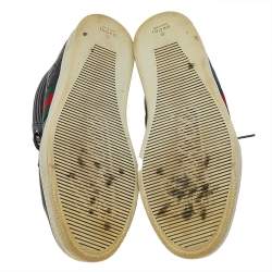 مملوكة مسبقًا حذاء رياضي غوتشي جلد غوتشيسيما أسود نمط ويب عنق مرتفع مقاس 40.5