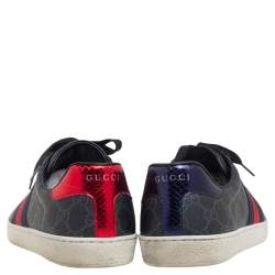 Pre Owned Gucci Grey GG Supreme Canvas Ace Low Top Sneakers Size 42.5