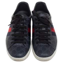 Pre Owned Gucci Grey GG Supreme Canvas Ace Low Top Sneakers Size 42.5