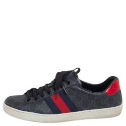 Pre Owned Gucci Grey GG Supreme Canvas Ace Low Top Sneakers Size 42.5