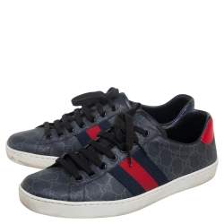 Pre Owned Gucci Grey GG Supreme Canvas Ace Low Top Sneakers Size 42.5