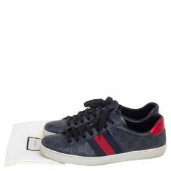 Pre Owned Gucci Grey GG Supreme Canvas Ace Low Top Sneakers Size 42.5