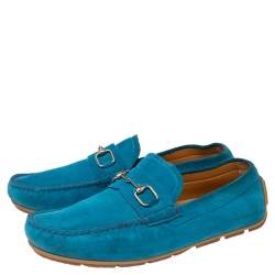 Gucci Blue Suede Horsebit Loafers Size 42.5