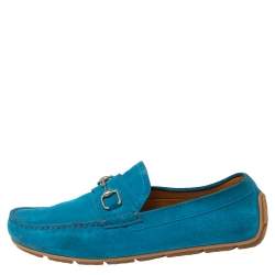 Gucci Blue Suede Horsebit Loafers Size 42.5
