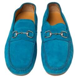Gucci Blue Suede Horsebit Loafers Size 42.5