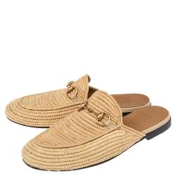 Pre Owned Gucci Beige Raffia Princetown Horsebit Mule Sandals Size 40