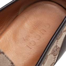 Gucci Brown/Beige GG Canvas And Leather Horsebit Web Slip On Loafers Size 44.5