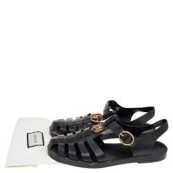 Pre Owned صندل غوتشي سير إبزيم مزخرف نمر ومارمونت جي جي مطاط أسود مقاس 42