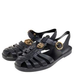 Pre Owned صندل غوتشي سير إبزيم مزخرف نمر ومارمونت جي جي مطاط أسود مقاس 42